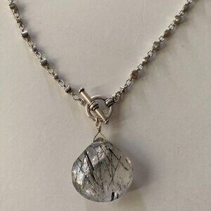 Silver Tourmalated Quartz Lariat Necklace